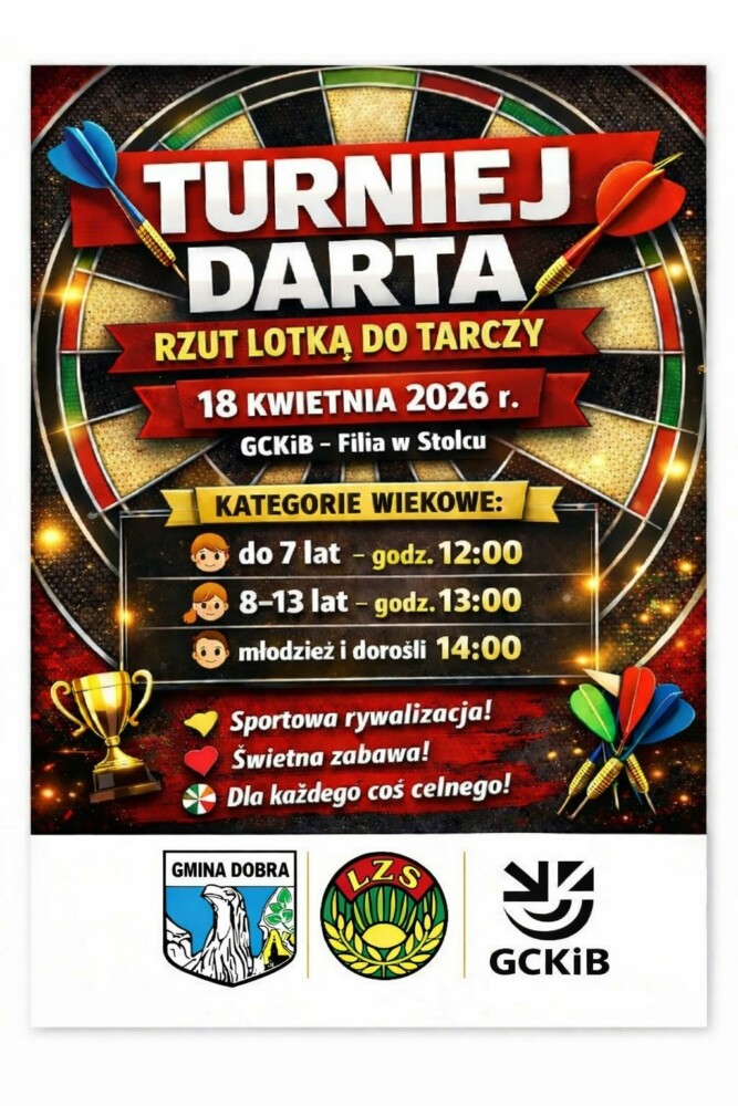 Fotografia przedstawia plakat zapraszający na Turniej gry w lotki.