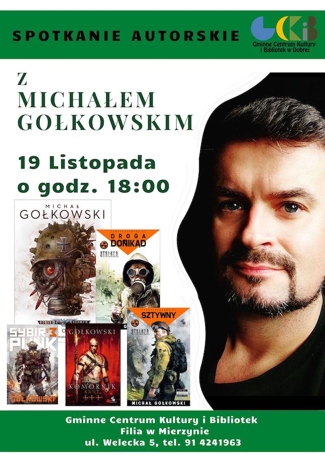 plakat autora z jego książkami