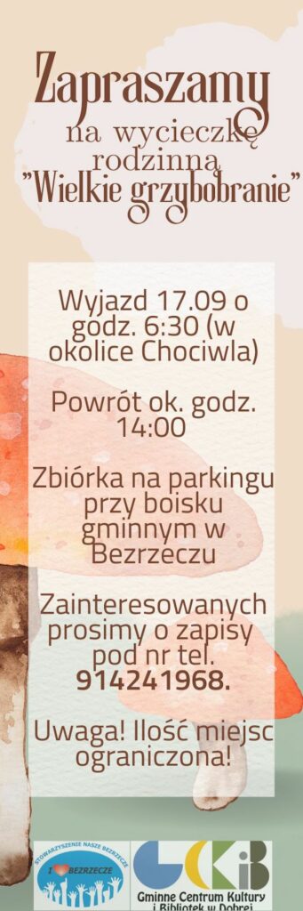 plakat zapraszający na grzybobranie